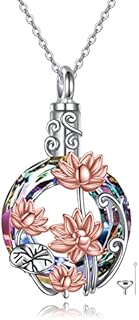 Butterfly/Dragonfly/Owl/Hamsa Hand/Sunflower/Bee/Peacock/Hummingbird/Teardrop/Tree of Life/Paw/Cat Urn Necklaces for Ashes 925 Sterling Silver Cremation Butterfly Dragonfly Jewelry for Women