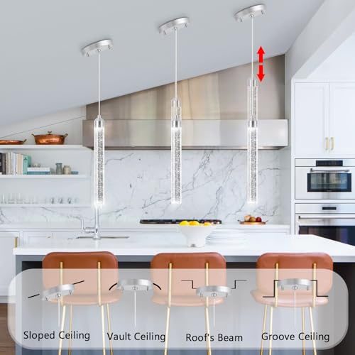 Image of 1-Light Modern Crystal Pendant Lighting LED Dimmable Pendant Light Kitchen Island Dining Room
