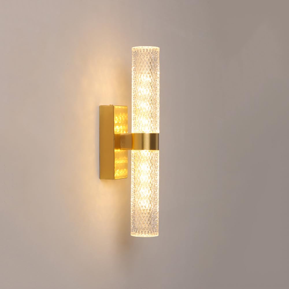 HUAYUSEDF Minimalist Linear Vanity Wall Light Brushed Brass Bathroom Wall Lighting Fixtures Black Long Tube Wall Mount Gold Mid Century Modern Wall Sconce for Bedroom Hallway Living Room
