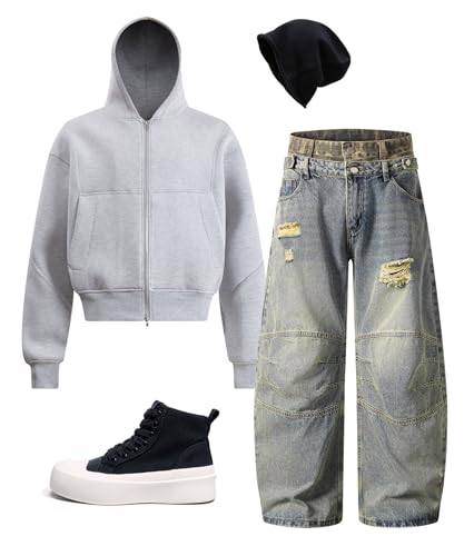 Unisex Vintage Wide Leg Jeans, Distressed Double Waist Baggy Barrel Pants, Casual Streetwear Denim4