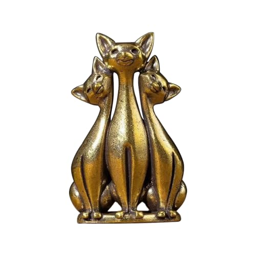 Mokuanza Couple Cat Figurines Decor Vintage Brass Sculpture Art Piece,