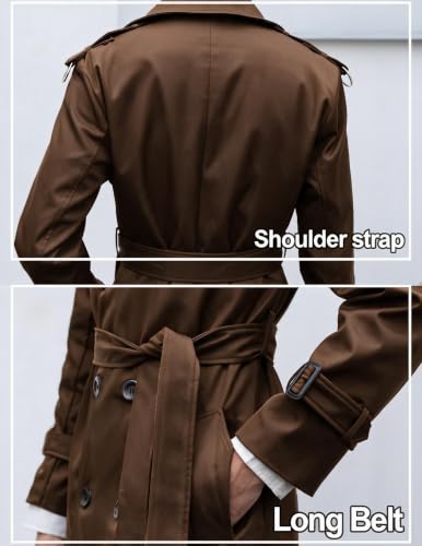 Image of Pantete Men's Double Breasted Trench Coat Oversized Windbreaker Long Jacket