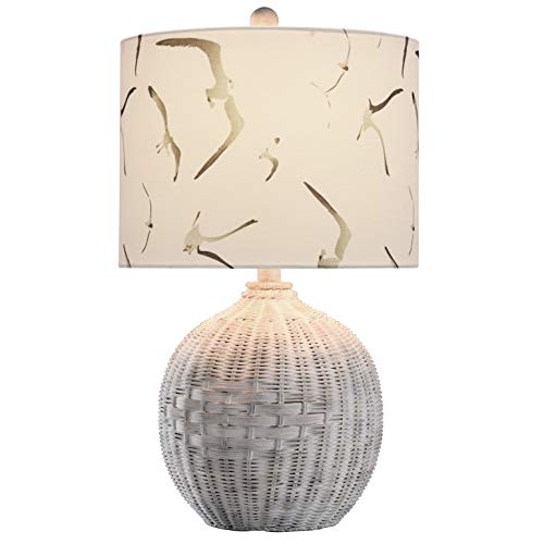 Collective Design L13867Dsam Rattan, Natural With Wash, White, Seagull Print Table Lamp #TOP1