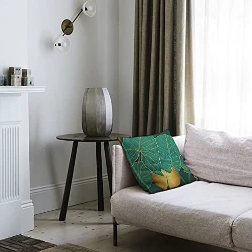 Geliking Sofa Cushion Covers 45x45cm Linen Forest Green Throw Pillow Covers Dark Green and Gold Leaf Replacement for Home Decor 45x45cm Set of 4 - Image 2