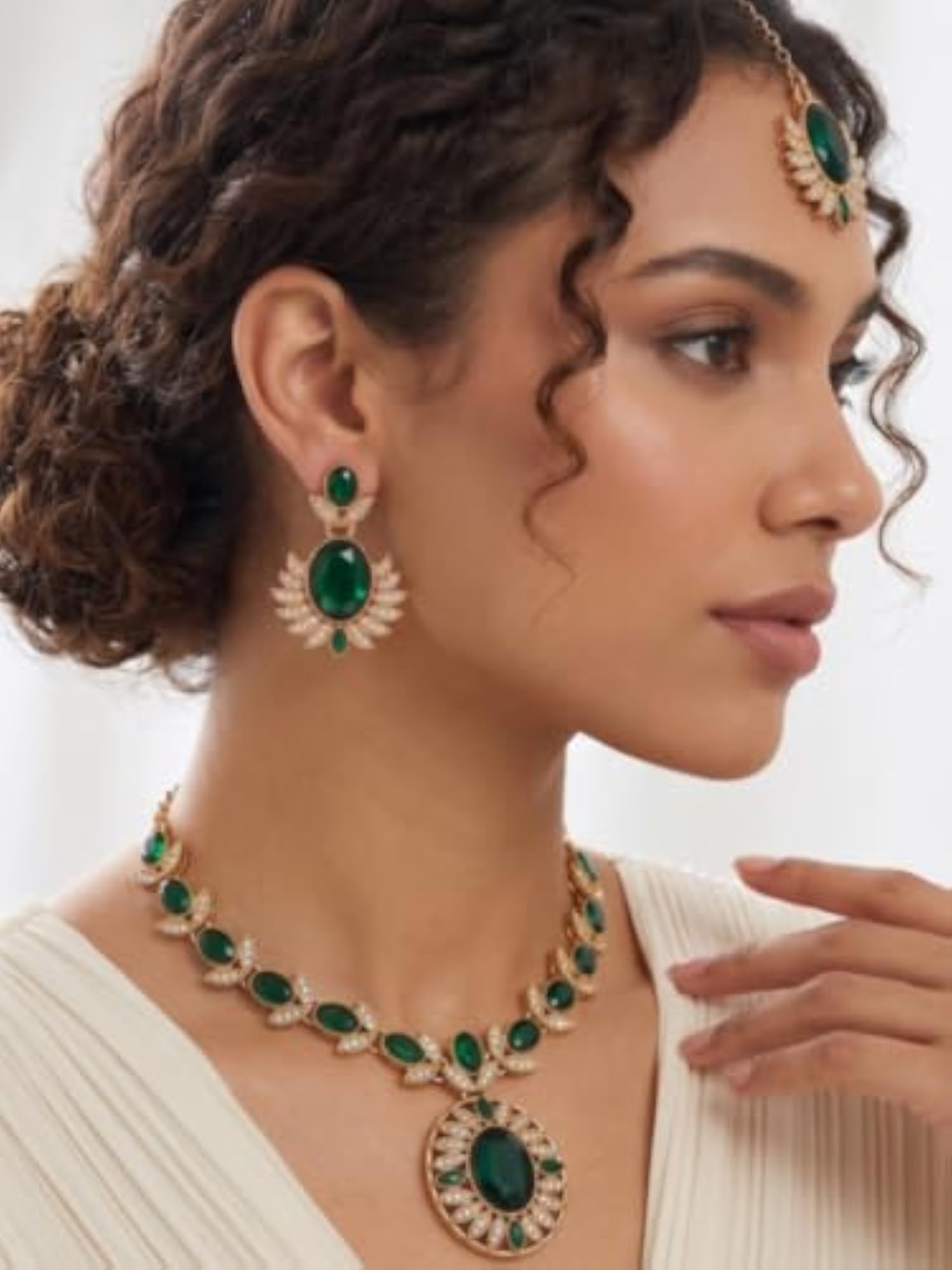 Gold Plated Necklace & Earrings Set with Maangtikka