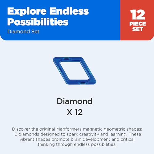 MAGFORMERS Diamond 12 Pieces Rainbow Colors, Educational Magnetic Geometric Shapes Tiles Building STEM Toy Set Ages 3+