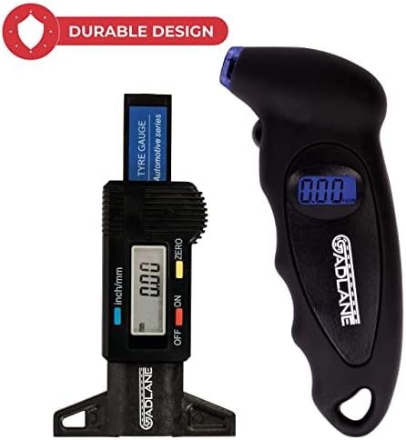 GADLANE Digital Tyre Tread Depth Gauge & Tyre Pressure Gauge Set - 0 - 25.4mm / 1 Inch Tyre Depth Gauge Checker, Tyre Pressure in PSI/ Bar/ KPA & Kg/Cm2 With Backlight LCD Display For Car Van SUV