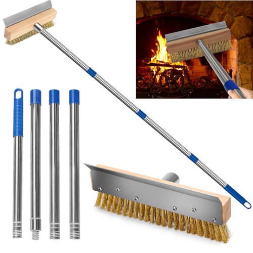 IDUNSEED 84-168 cm Brosse pour Four A Pizza Détachable en Fil De Cuivre avec Grattoir, 25 cm B 4 cm H en Laiton, pour Le Nettoyage des Fours à Pizza, Fours...