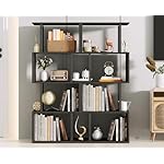 Furologee Geometric Bookshelf 5 Tier Bookcase, Industrial S-Shaped Display Storage Shelf for Small Space, Tall Metal Wood Decorative Standing Shelves for Bedroom, Living Room, Office, Black Oak - Image 2