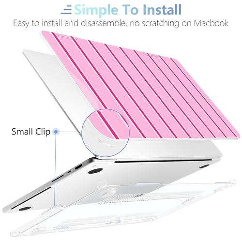 Image of MEEgoodo Case for MacBook Pro 14 inch (M5 /M4 /M3 /M2 /M1) Pro /Max 2026 2025 2024 2023 2021, Case Fit Model A3427 /A3426 /A3434 /A3112 /A3401 /A3185 /A2918 /A2992 /A2779 /A2442, Magenta&White Stripes