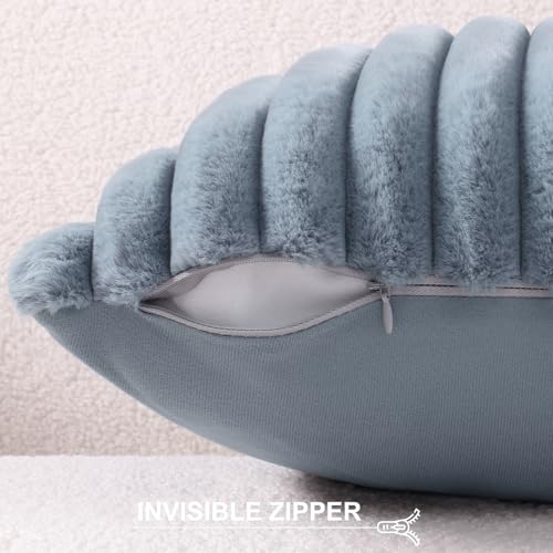 Image of Pallene Faux Fur Plush Throw Pillow Covers 26x26 Set of 2, Luxury Soft Fluffy Striped Decorative Pillow Covers for Sofa, Couch, Living Room, Blue Grey