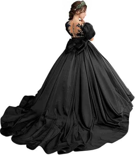 MASRAXO Satin Flower Girl Dress for Wedding Lace Appliques - First Communion Dress Princess Pageant Ball Gown Dress