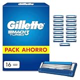 Gillette Mach3 Turbo Recambios de Cuchillas de Afeitar paraHombre, 3 Cuchillas, 16 Recambios de Cuchillas
