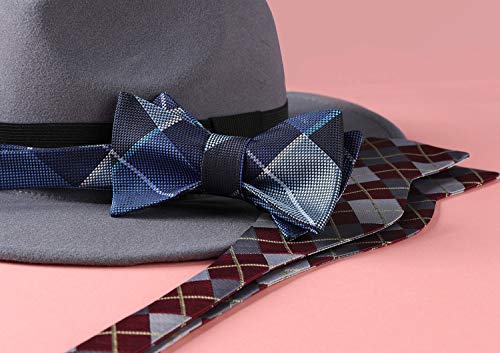 Image of Bow Ties for Men Check Plaid Self Tie Bow Tie and Pocket Square Bowtie Formal Tuxedo Wedding Bowties Handkerchief Set