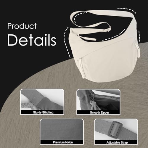 Image of Stvin Crossbody Travel Sling Bags for Women and Men, Crescent Shoulder Purse Bag with Zipper & Adjustable Strap, Half - Moon Shaped Waist Bag, Unisex Chest Bag - Nylon Fabric