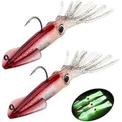 Cebo Para Atunes QualyQualy 2 Piezas Luminoso Cebos de Calamar 35g Pesca Camarones Señuelo Cebo de Calamar para Atún Sepia Pulpo (2 Piezas #E)