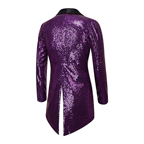Mens Shiny Sequin Tailcoat Blazer Jacket Dinner Tuxedo Swallowtail Wedding Party Banquet Prom3
