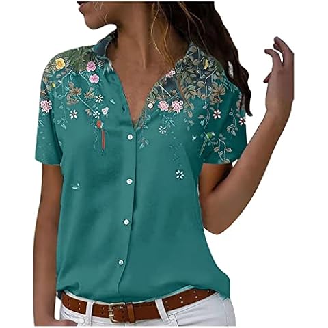 Knopfleiste Polo-Ausschnitt Polo Frauen Kurzes Ärmel Formell Lauschig Poloshirt Sommer Lässig Bedruckt Slim Fit Blusentops Women's 01-Dunkelblau 3XL Cover