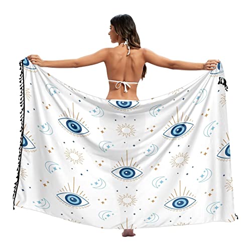 Magic Evil Eye Beach Sarong Coverups for Women Swimsuit Wrap Swimwear Cover Up Sheer Dress, M2