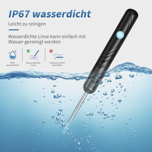 Qimic Ohrenschmalz Entferner Otoskop, WiFi Ohrreiniger, IP67 Wasserdicht und 360°-Weitwinkel Otoskop Kamera mit 6 LEDs für Erwachsene, Kinder und Haustier, Schwarz