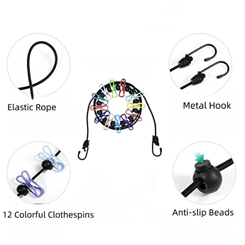 Retractable Travel Clothesline With 12 Clothes Clips, Portable Stretchy Elastic Camping Clothes Line For Outdoor Camping Or Indoor Laundry Use #TOP1
