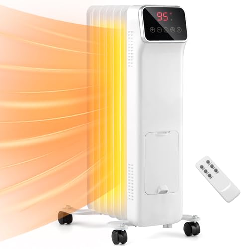 DORTALA 1500W Radiator Heater, Oil Filled Space Heater with Remote Control, 24H Timer, Adjustable Thermostat, Overheat & Tip-Over Protection, Portable Electric Heaters for Indoor Use, White