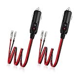 Yourkar 2 PCS Fused Cigarette Lighter Male Plug, 12V Cigarette Lighter Socket Cord with Leads, Heavy Duty Adapter Dc Battery Charger Kit Connectors for Cars, Universal Car Accessories