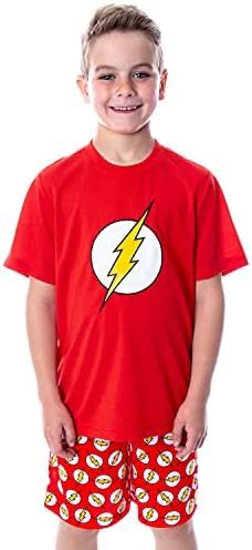 DC Comics Big Boys' The Flash Logo Short Sleeve Shirt Pajama Short Set (8) Red
