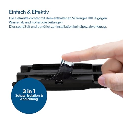 UNITEC Gelverbindungs- und Abzweigmuffe, GTQ 6, wasserdicht IP68, UV beständig, schlagfest, für Kabelmantelschäden bis 70 mm, repariert, dichtet und schützt den Kabelmantel, mit Plombe, schwarz