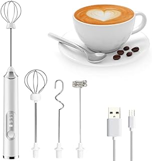 RICUSHN Electric Milk Frother Handheld Foam Maker with 3 Heads USB Rechargeable Foam Blender Electric Coffee Foam Whisk Mixer with 3 Speeds for Latte Cappuccino Hot Chocolate Coffee Egg(white)