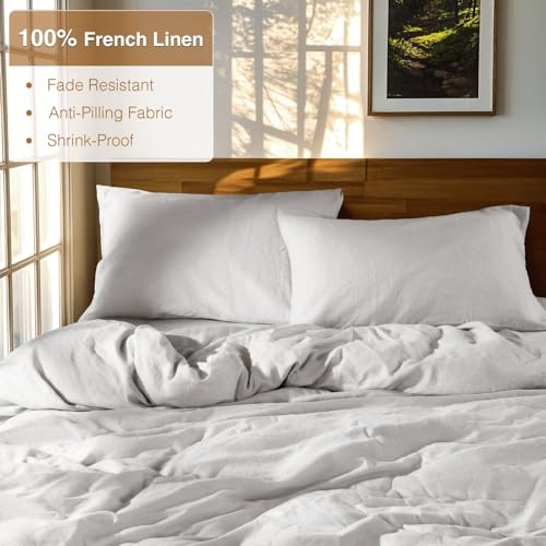 SONORO KATE 100% French Linen Duvet Cover Full Size, Soft Breathable for Hot Sleepers, Moisture Wicking & Durable Cover Set - Zipper Closure & 4 Corner Ties Duvet Covers 3 Piece (Grey,Full)
