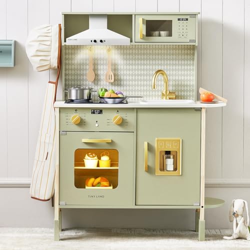 Tiny Land Play Kitchen for Kids, Wooden Farmhouse Kitchen Playset