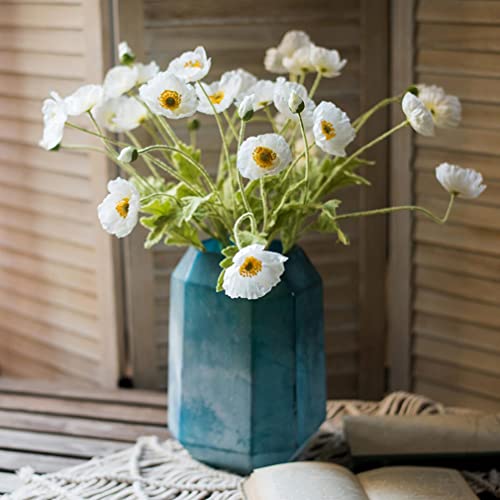 Duyone Artificial Flowers 6 Stems Poppy Silk Bouquet,For Wedding, Home, Party Decoration,Table Centerpiece Arrangement(White) #TOP9