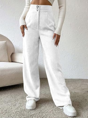 Image of Women's Wide Leg Bottomwear with Pocket || Corduroy Mid Rise Loose & Relaxed Fit Casual Korean Baggy Trousers for Woman Elegant Workwear for Office, College & Events