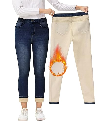 ZQIWIN Women's Fleece Lined Jeans Warm Fleece Lined Pants Women 2023 Winter Flannel Skinny Leggings Jeans