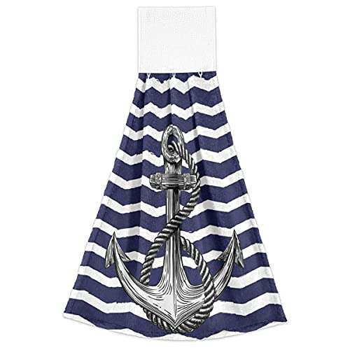 Giwawa Nautical Anchor Hand Towels 2 Pcs Soft Navy Blue Anchors Hanging Towel High Absorbent White Stripe Dish Towel Fast Drying Sea Anchor Towel For Kitchen Bathroom Toilet Home Decorative 12X17In #TOP1