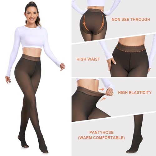 NEW YOUNG Fleece Lined Tights Women - Fake Translucent Warm Pantyhose Leggings Thick Thermal Tights for Winter4
