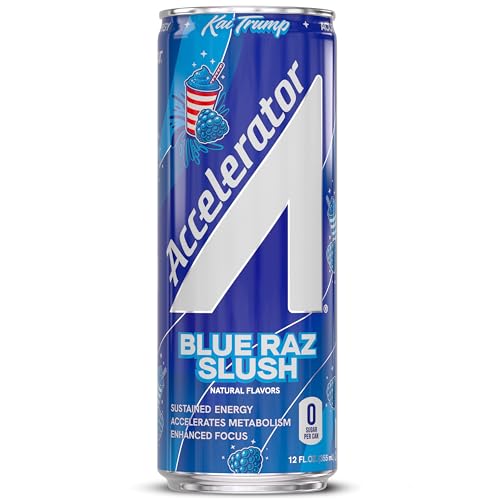 Image of Accelerator Active Energy Drink, Blue Raz Slush 12oz can (12 pack) | Zero Sugar, Sustained Energy from 100% Natural Caffeine (200mg from Green Coffee Bean & Green Tea extract)