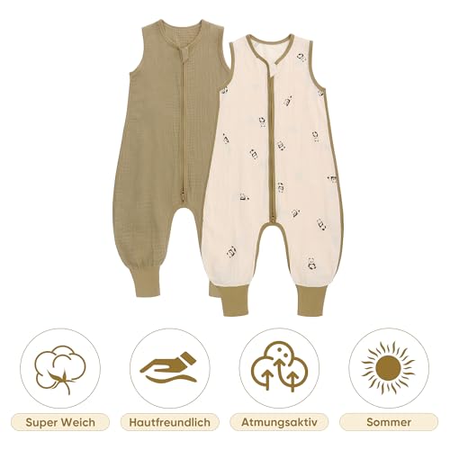amo nenes Śpiwór niemowlęcy z nogawkami, letni śpiwór z nogawkami, 0,5 tog, 100% bawełna, muślin, oddychający, dla chłopców i dziewcząt, panda, 6-18 m