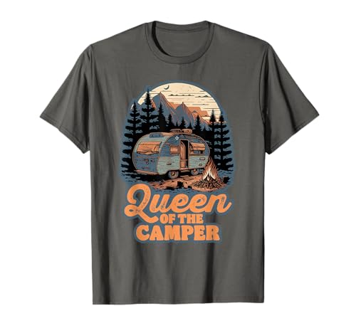 Queen of the Camper Funny RV Camping Nature Retro 70s Maglietta