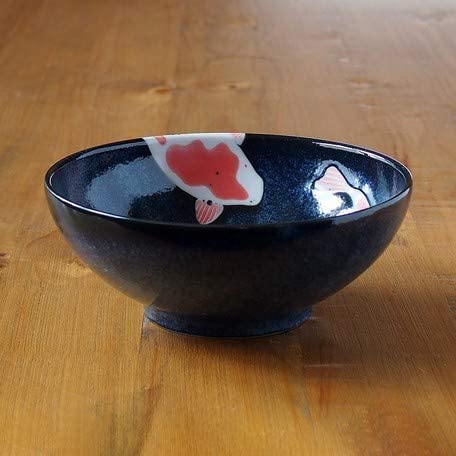 Ciotola Giapponese Mino-yaki Donburi XL 21.5 Cm – Set Da 2 Con Motivo Carpa Rossa, Ceramica Fatta In Giappone, Per Ramen E Zuppe