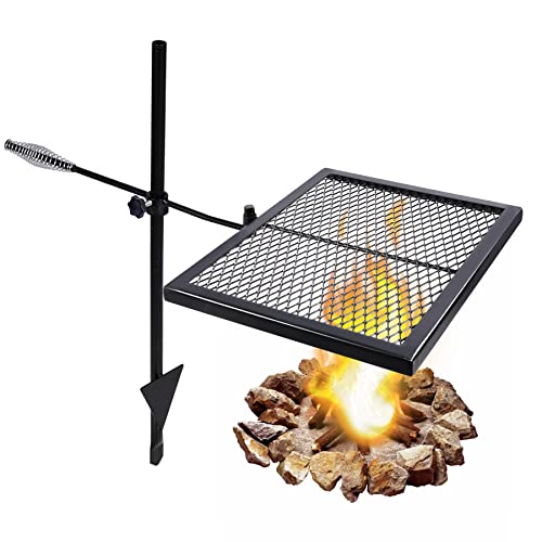 Lineslife Swivel Campfire Grill Grate, Adjustable Heavy Duty Steel Open Fire Grill Rack, Fire Pit Grill Grate Over Fire Pit with Carrying Bag for Outdoor Camping BBQ, Rectangle Black