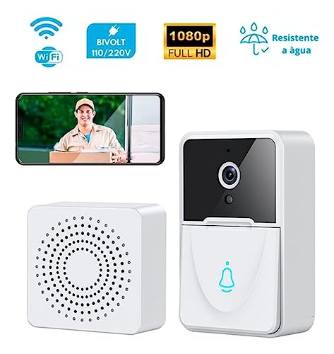 Campainha Eletronica wifi com camera sem fio visão noturna armazenamento em nuvem app celular smartp