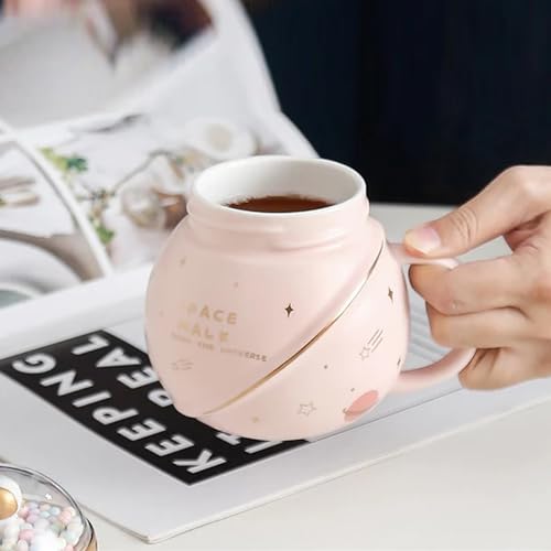 Image of KRESHU Space Walk Astronaut Ceramic Coffee Mug | Galaxy Planet Theme Tea Cup with Airtight Pearl Lid, Cute Bubbles Design, Heavy Quality Milk Coffee Mug for Kids (Multi, 1-pcs)