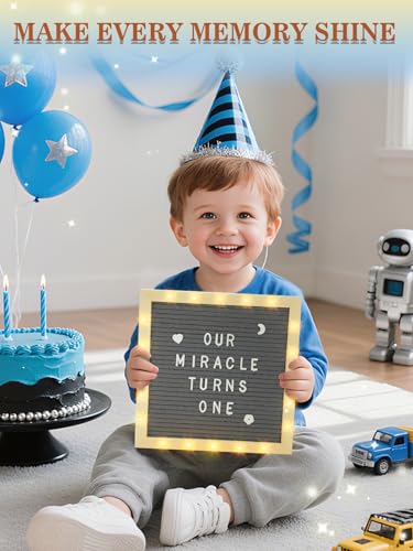 Image of 10 inchx10 inch Felt Letter Board with LED Lights & Stand, First Day of School Sign