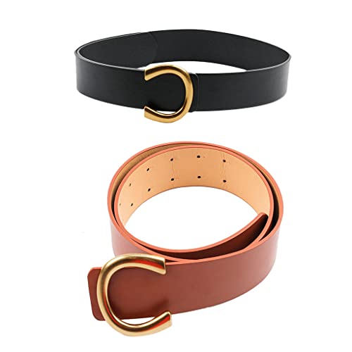 Classical Retro Punk Women Belts U Buckle Simple Wide Waist Belt Casual Fashion All-Match Jeans Dresses Waistband Pu Le, Black2