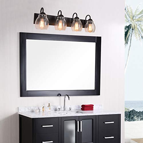 Image of ALICE HOUSE 28.7 inch Vanity Lights with Seeded Glass,4 Light Wall Sconce Lighting, Brown Farmhouse Bathroom Lights Over Mirror, Industrial Bathroom Lighting, ETL Listed, AL9081-W4