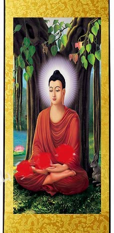 Amazon｜掛け軸 釈迦菩提樹下150×55㎝｜仏間・神道用掛軸・表装 
