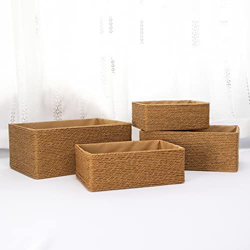 Recycled Wicker Storage Basket, Paper Rope Storage Baskets For Organizing Container Bins For Shelves Cupboards Drawer, Small Woven Basket Set Of 4 #TOP2