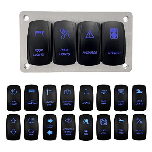Image of Customize Pre-Built Boat Rocker Switch Panel with Silver Mounting Bracket Blue Led Toggle Switch Panel for Car Marine Yacht Jeep RV UTV Dashboard IP66